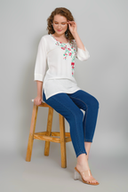 Off-White Embroidered Short Kurti for Women - Sufiana
