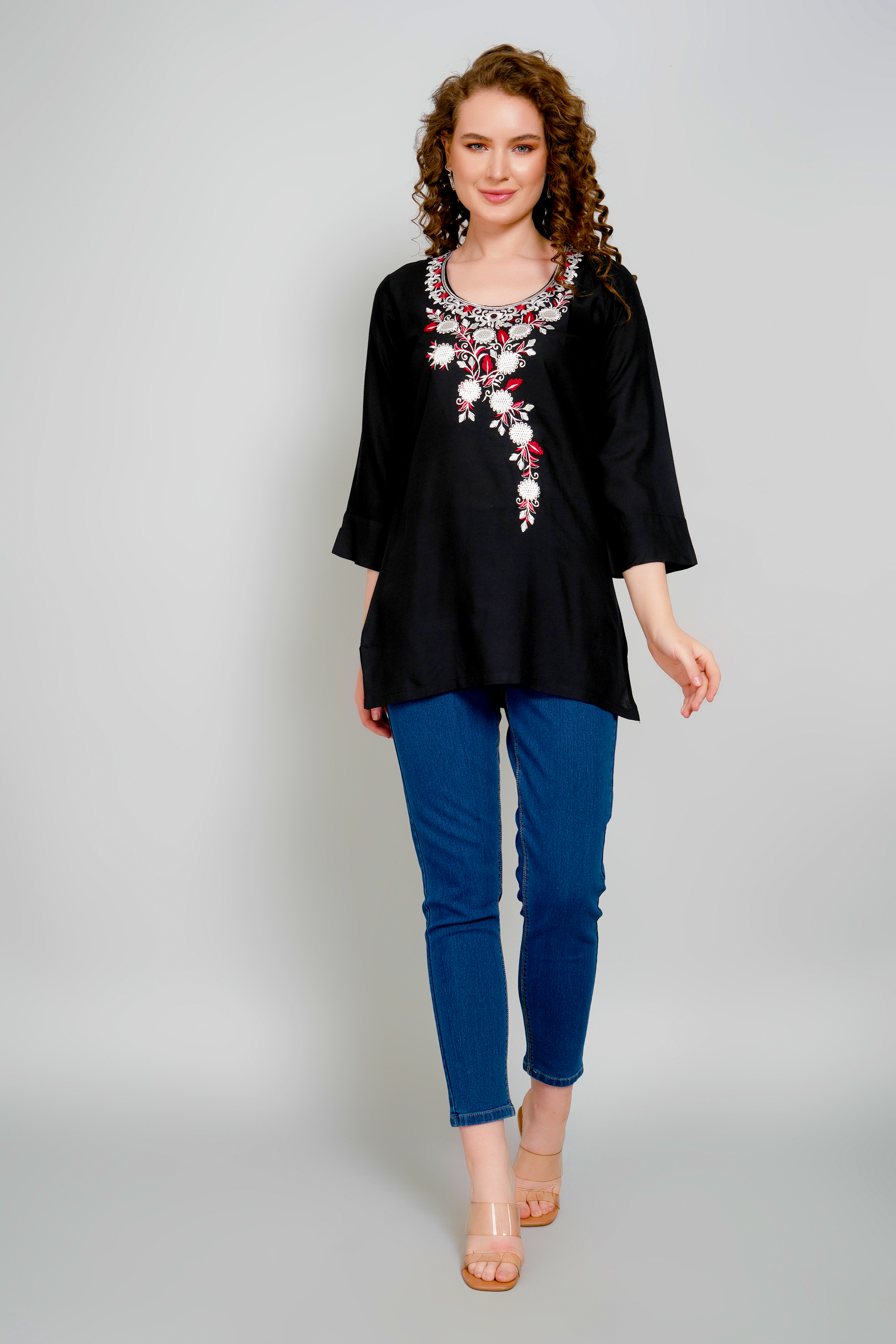 Black Embroidered Short Kurti for Women Stylish Casual & Party Wear - Sufiana