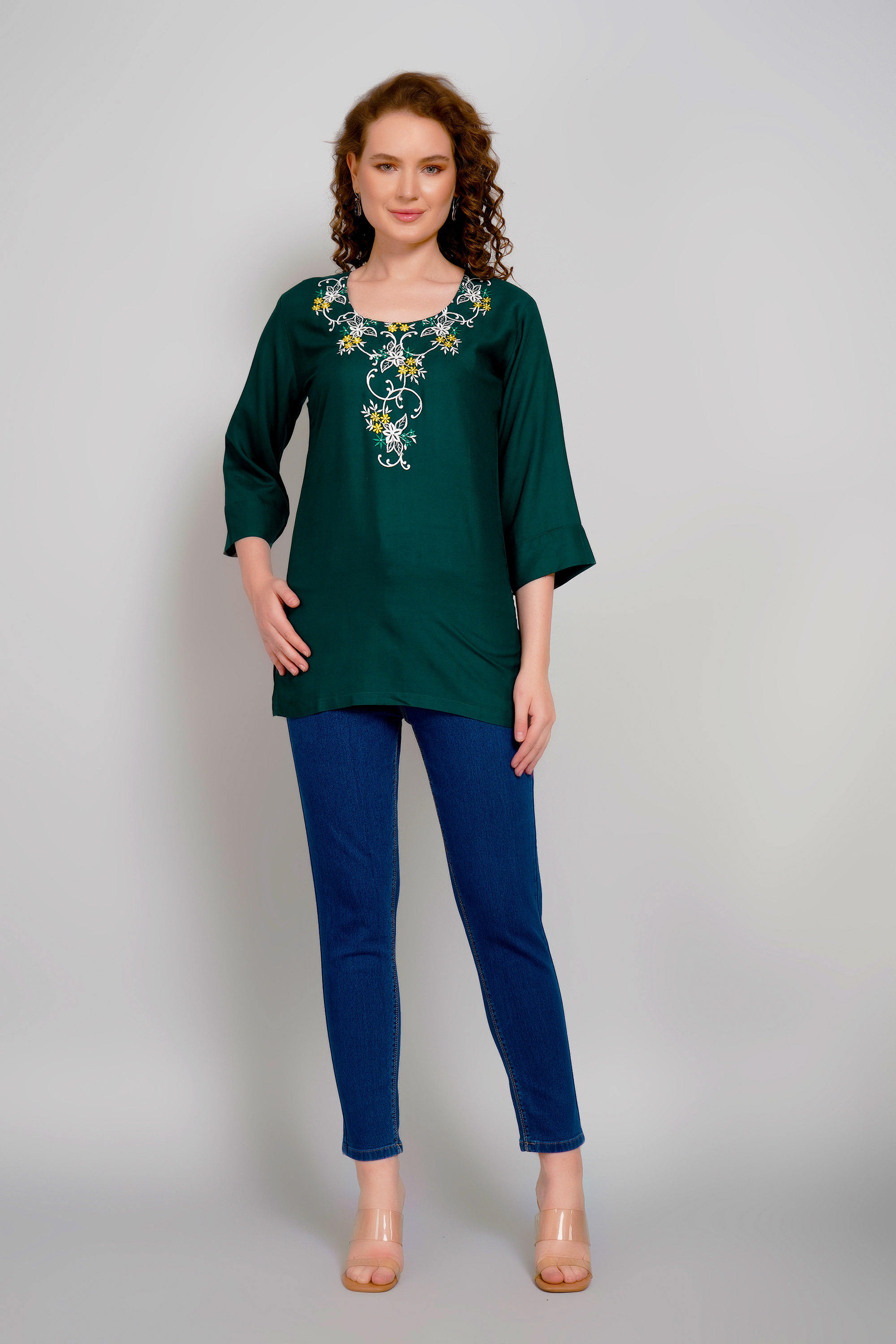 Green Short Kurti Premium Rayon Ethnic Wear for Women - Sufiana