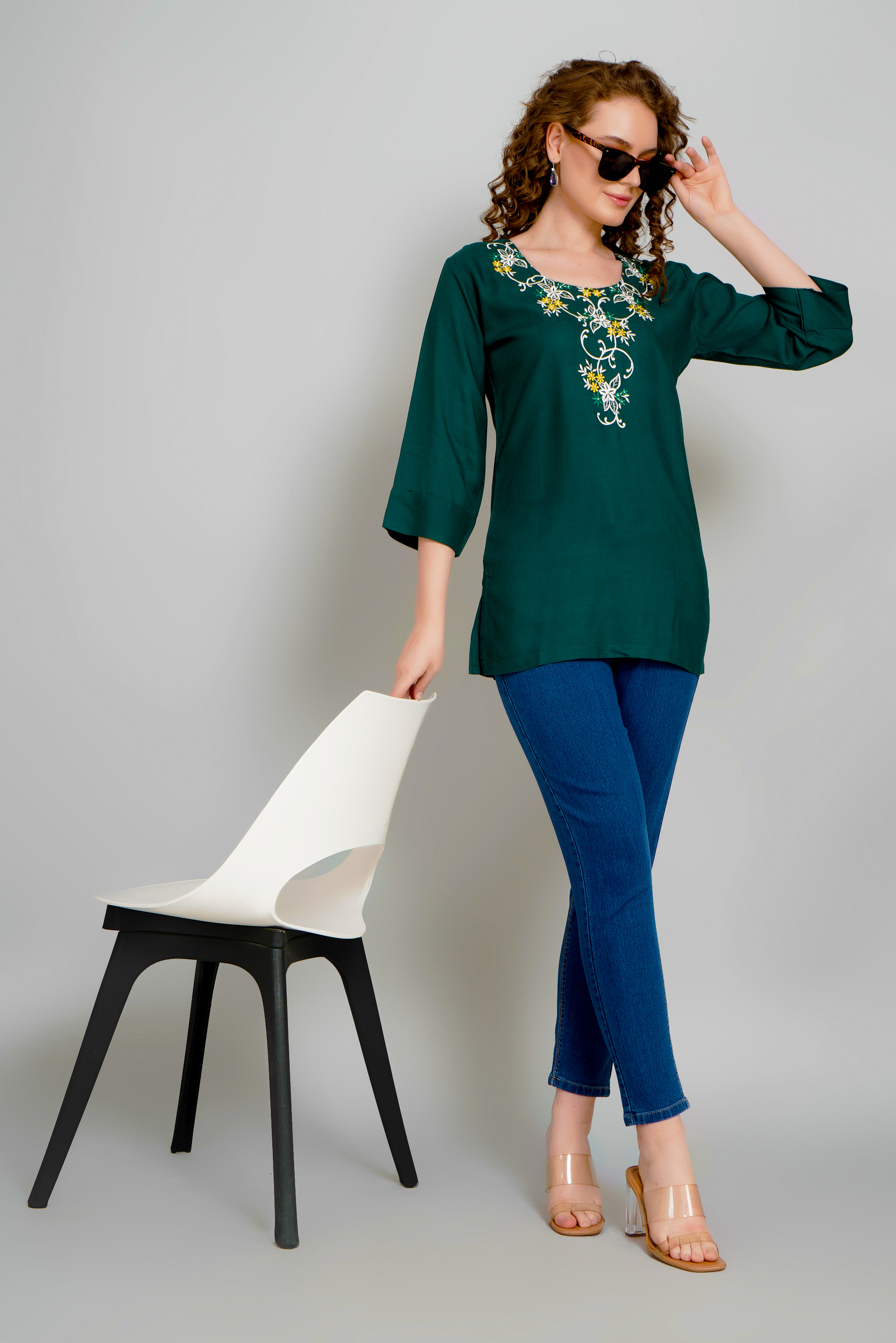 Green Short Kurti Premium Rayon Ethnic Wear for Women - Sufiana