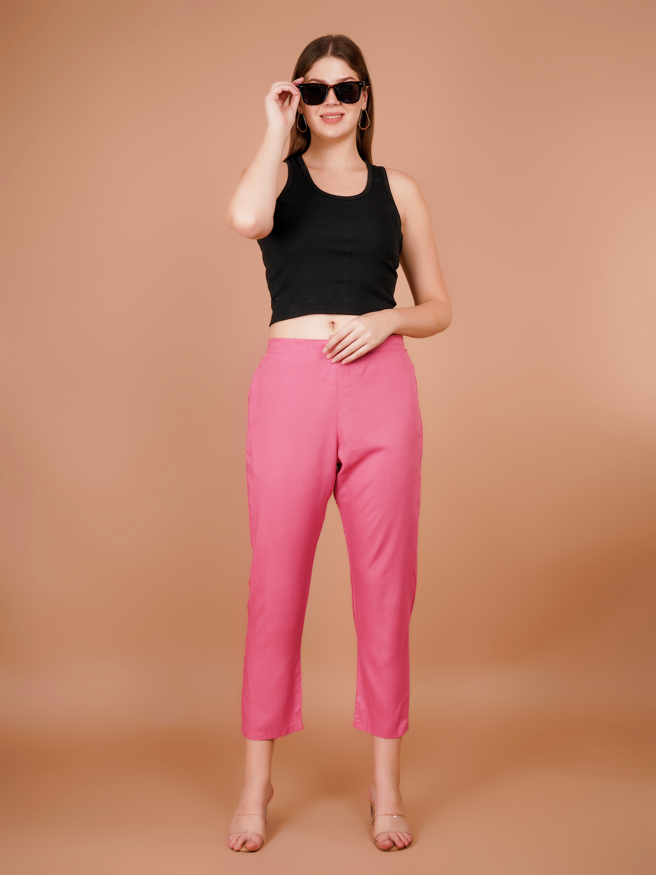 Dark Pink Trouser Pants for Women Premium Rayon Comfort - Sufiana