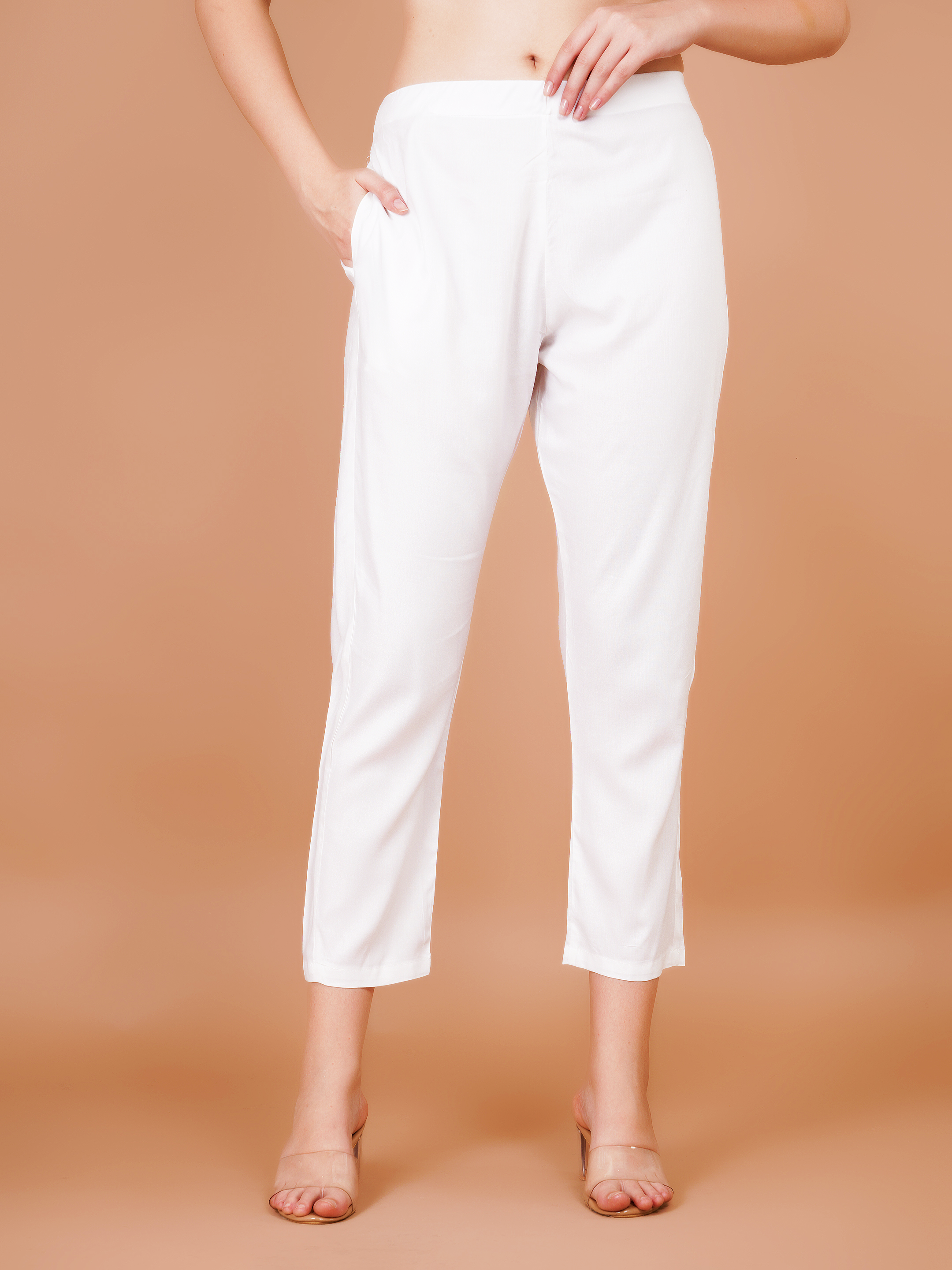White Trouser Pants for Women Premium Rayon Fit - Sufiana