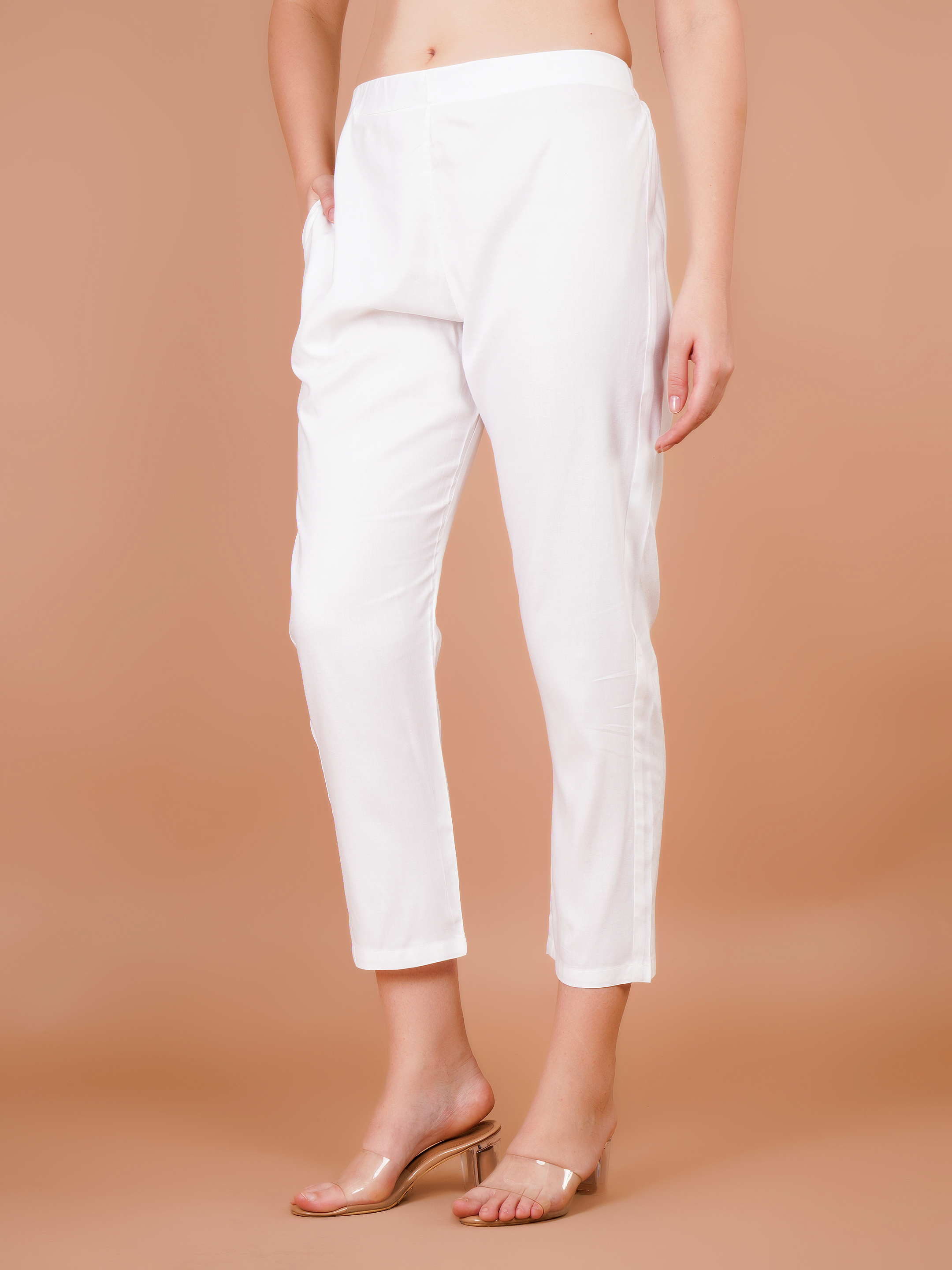 White Trouser Pants for Women Premium Rayon Fit - Sufiana