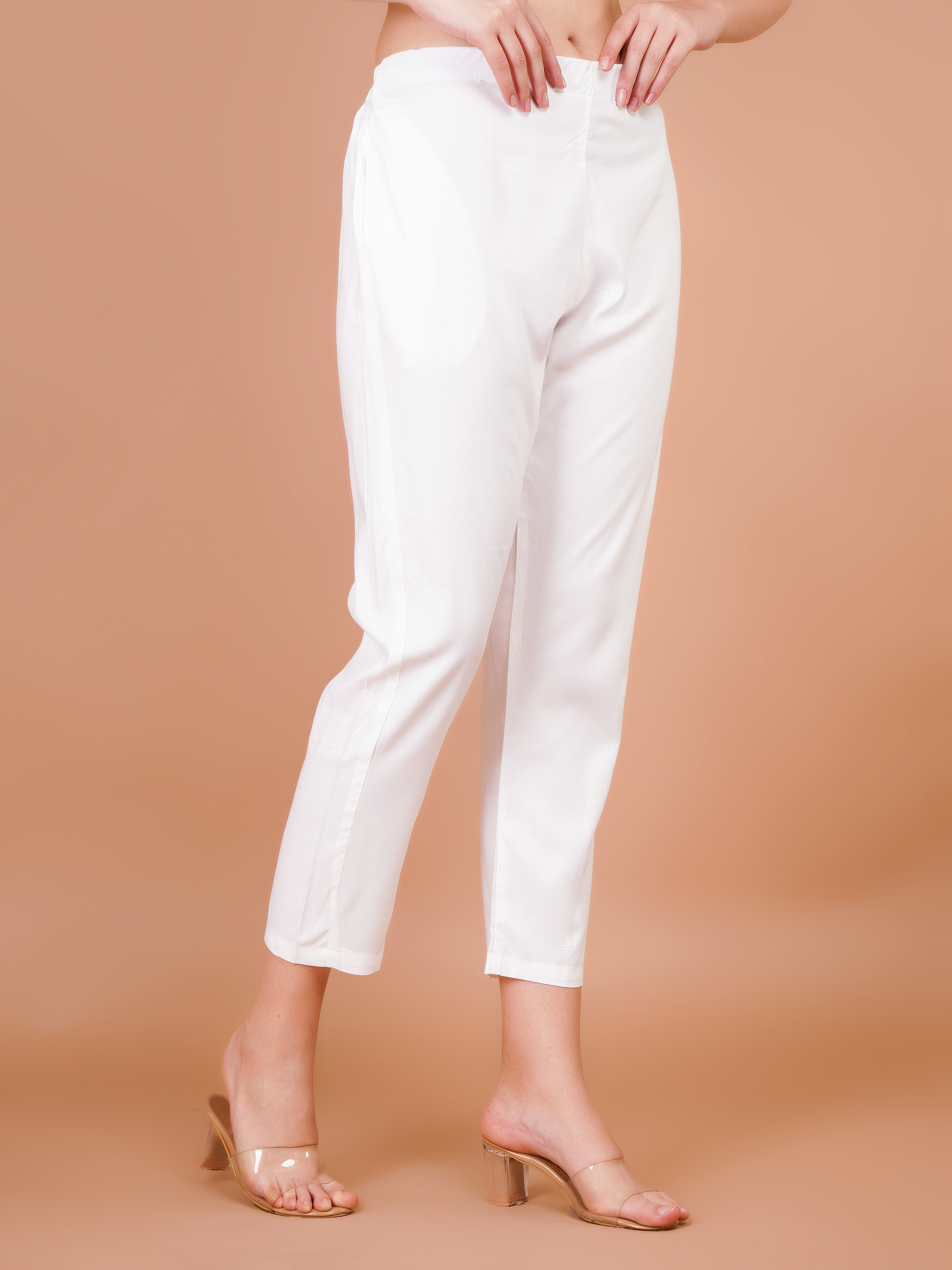White Trouser Pants for Women Premium Rayon Fit - Sufiana