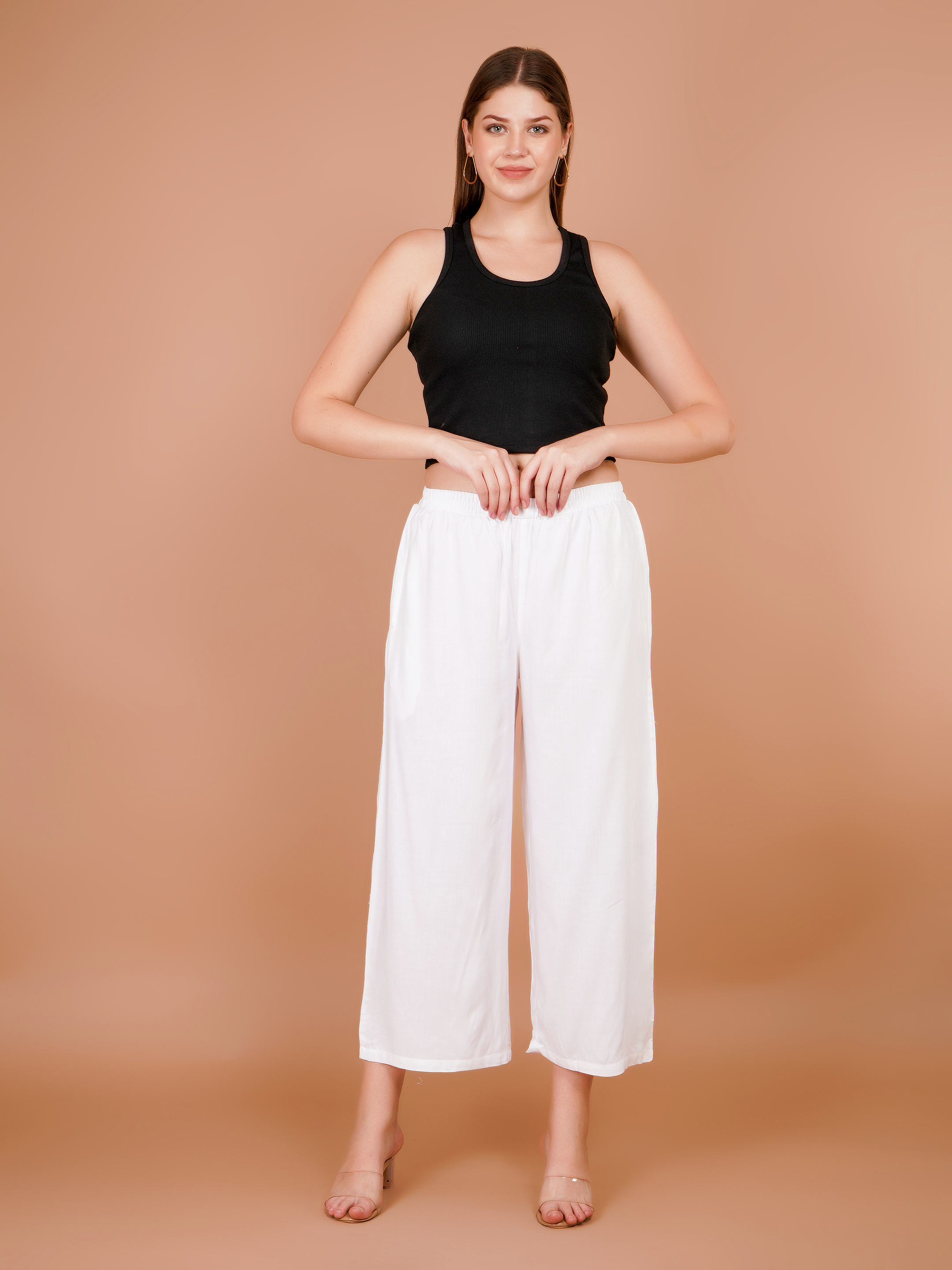 White Palazzo for Women Premium Rayon Comfort - Sufiana