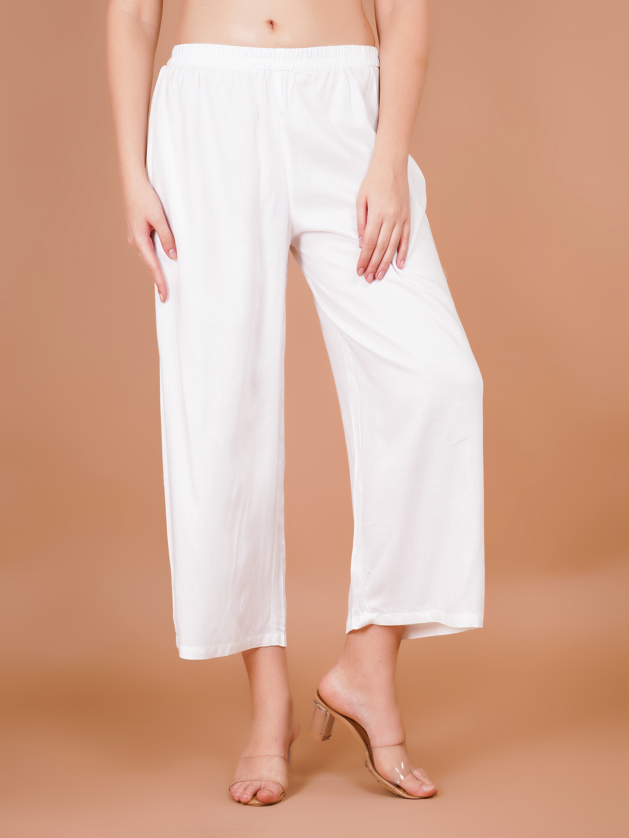 White Palazzo for Women Premium Rayon Comfort - Sufiana