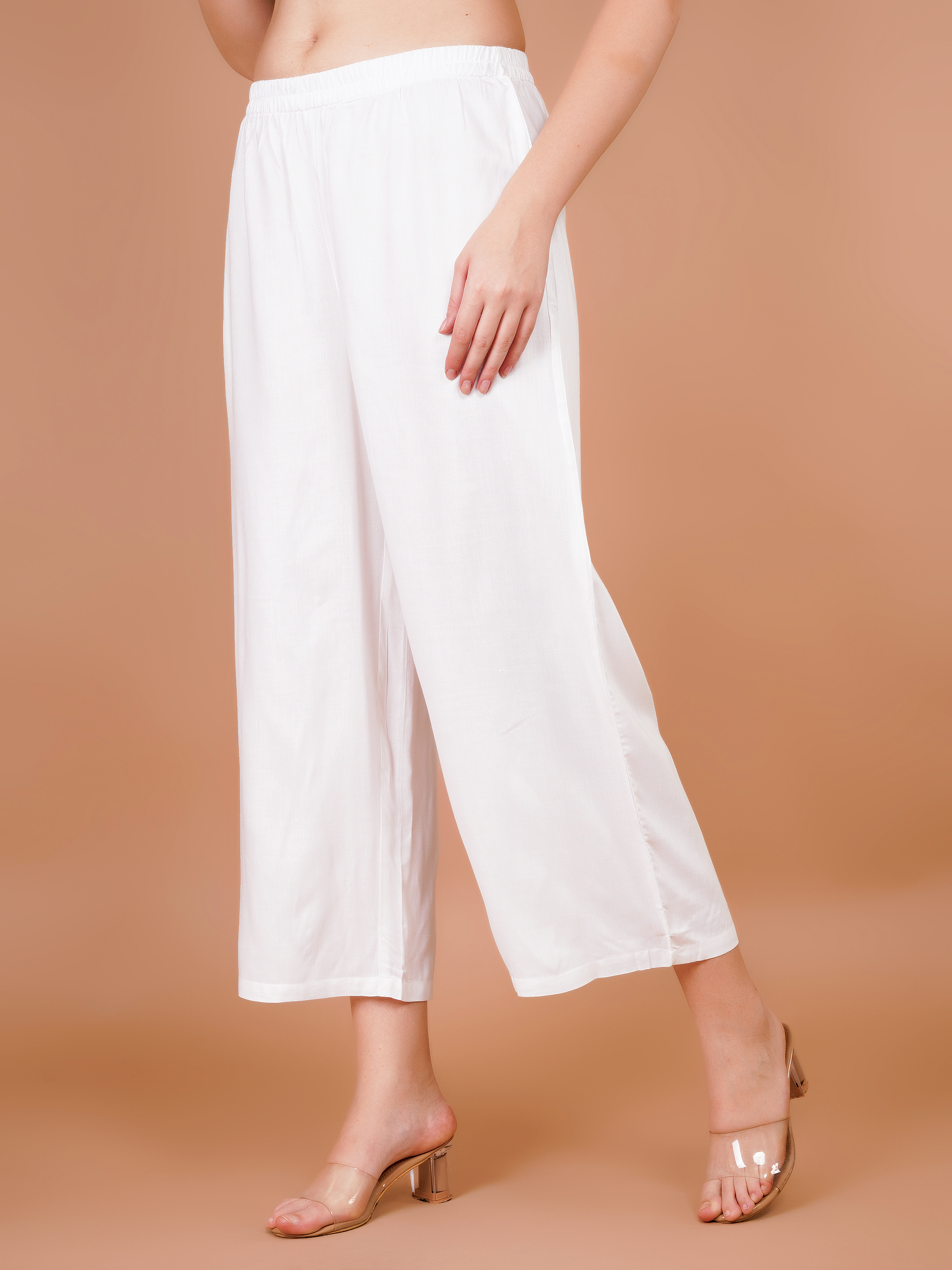 White Palazzo for Women Premium Rayon Comfort - Sufiana
