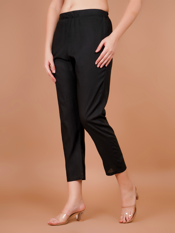 Black Rayon Trouser For Women