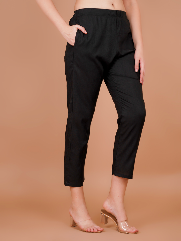 Black Rayon Trouser For Women