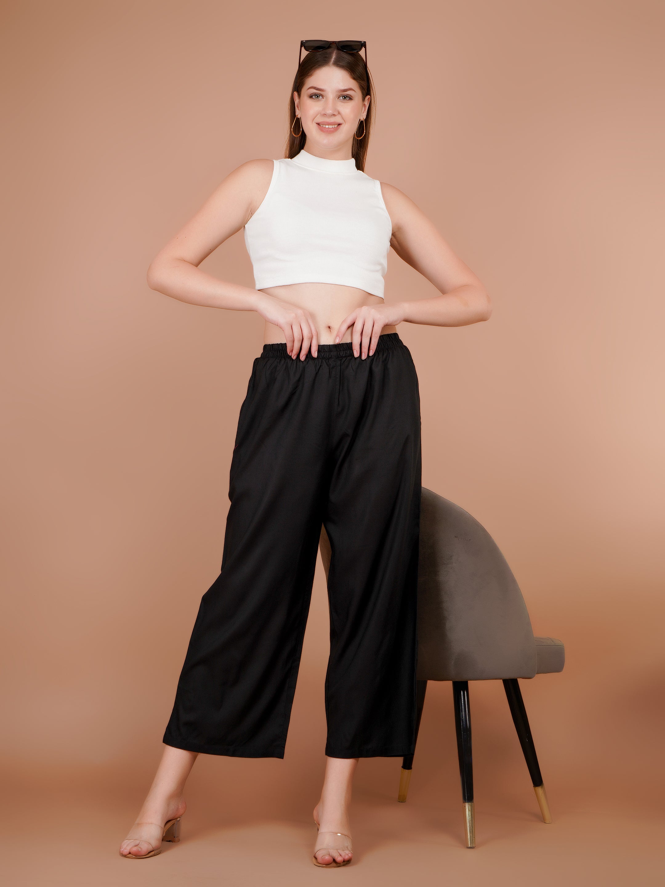 Black Palazzo for Women Premium Rayon Elegance - Sufiana