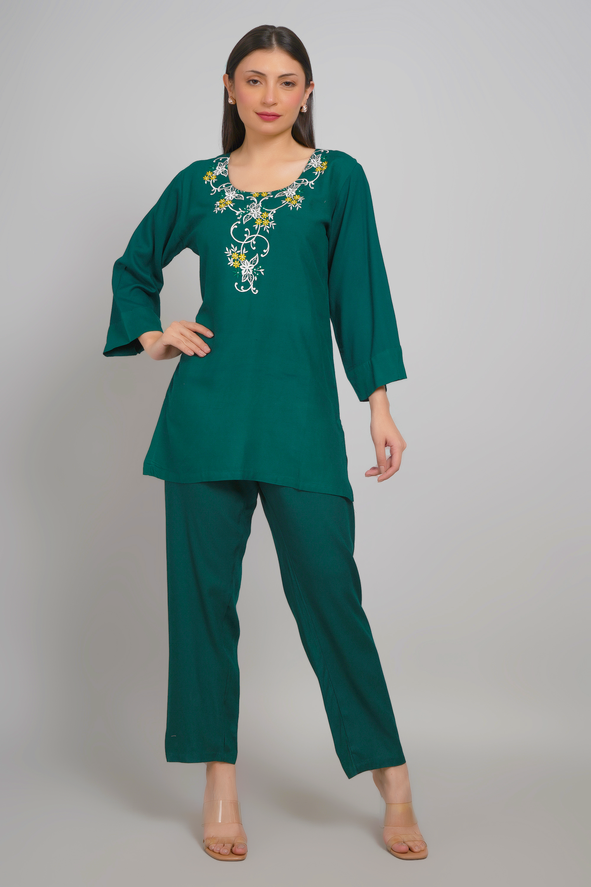 Dark Green Co-ords Set Stylish Matching Ensemble - Sufiana