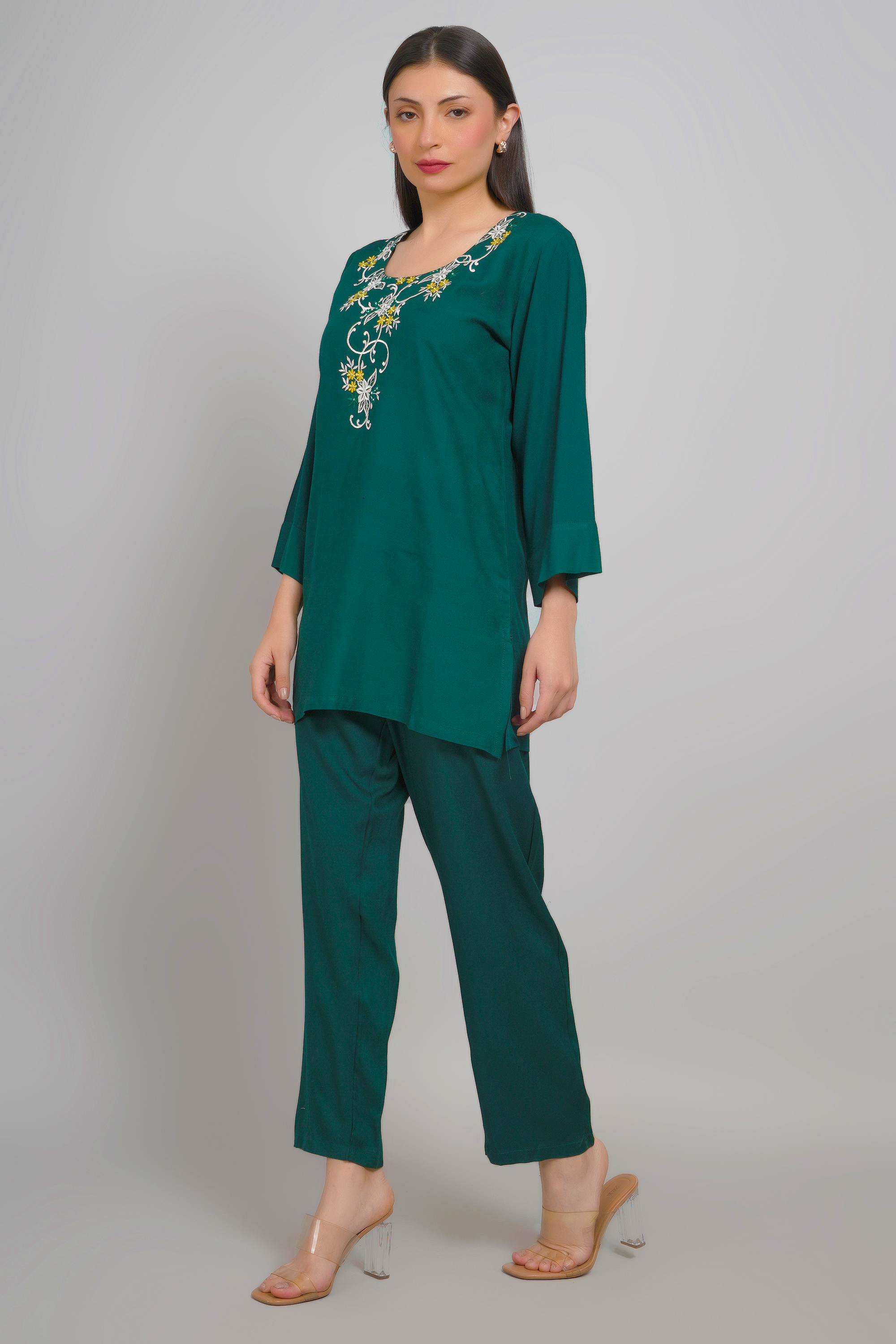 Dark Green Co-ords Set Stylish Matching Ensemble - Sufiana