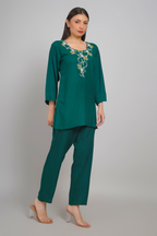 Dark Green Co-ords Set Stylish Matching Ensemble - Sufiana