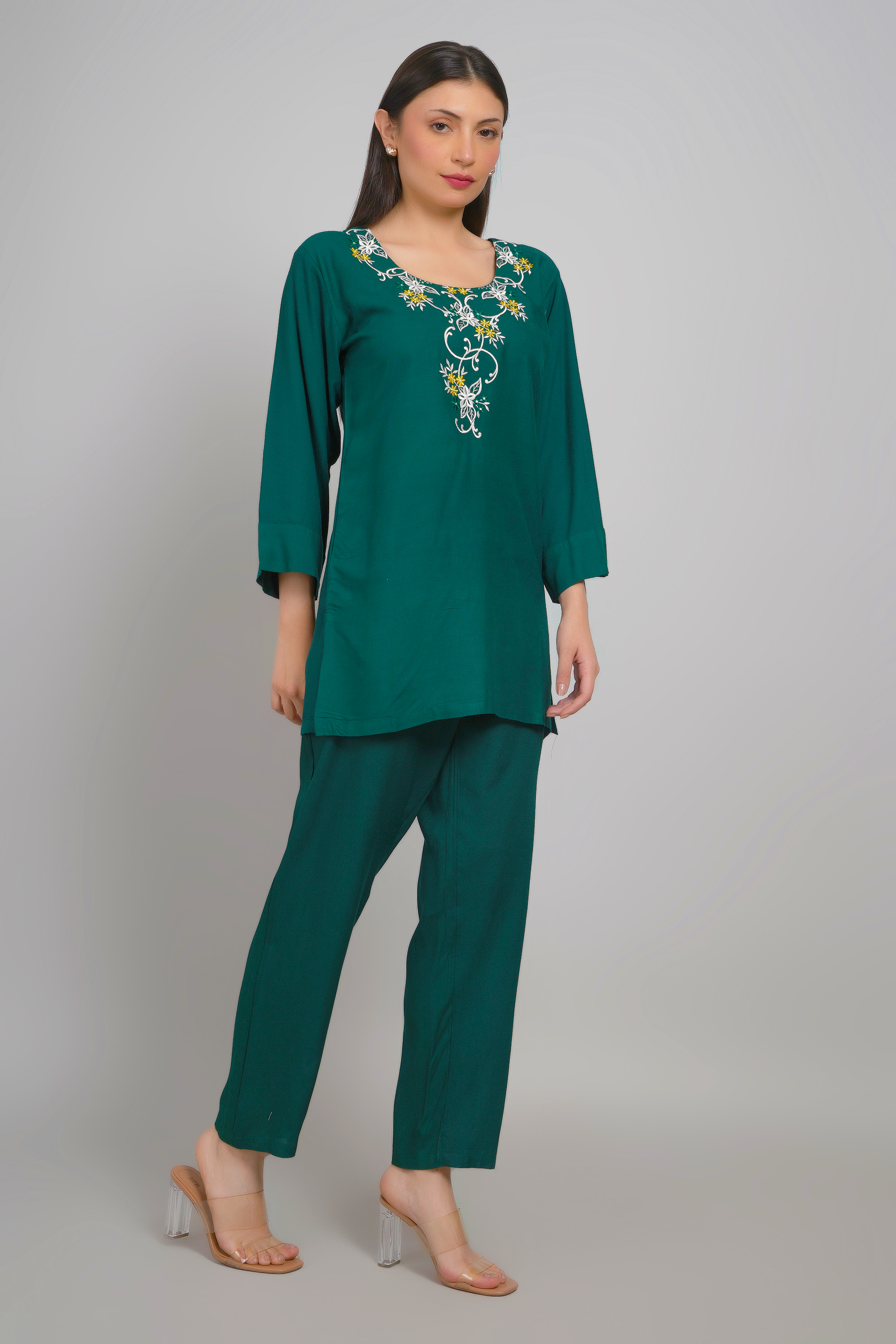 Dark Green Co-ords Set Stylish Matching Ensemble - Sufiana