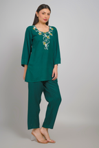 Dark Green Co-ords Set Stylish Matching Ensemble - Sufiana