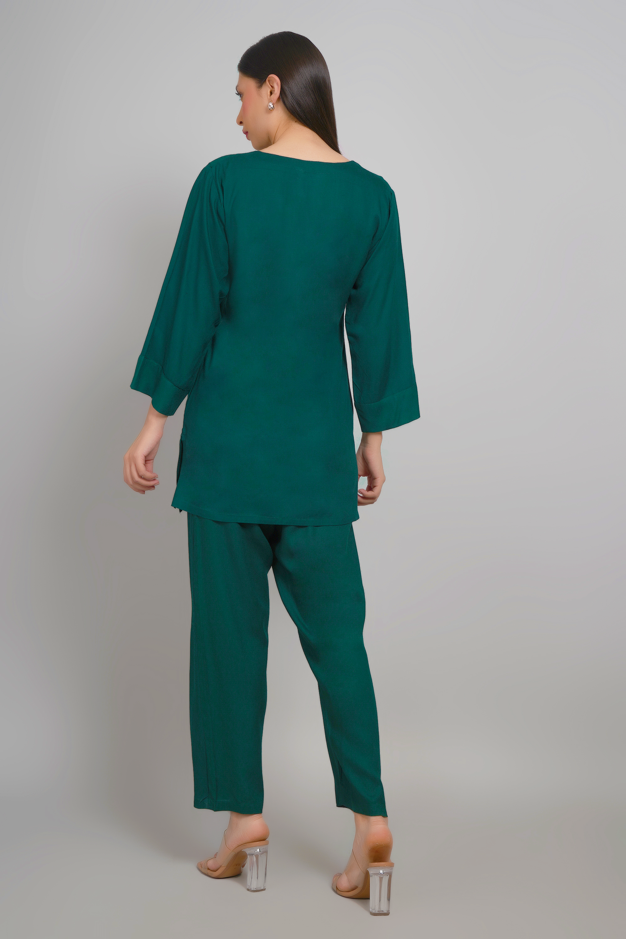 Dark Green Co-ords Set Stylish Matching Ensemble - Sufiana