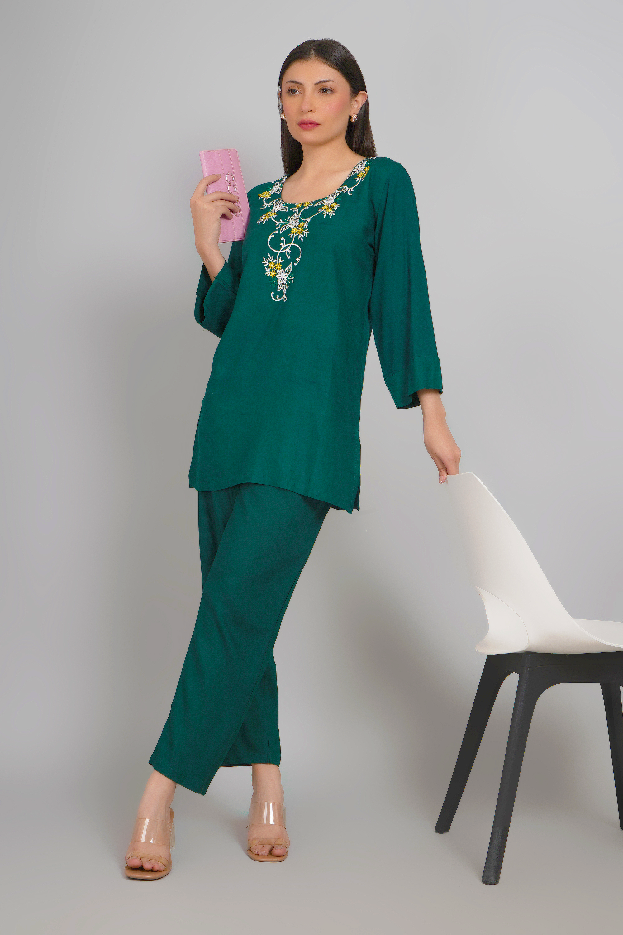 Dark Green Co-ords Set Stylish Matching Ensemble - Sufiana