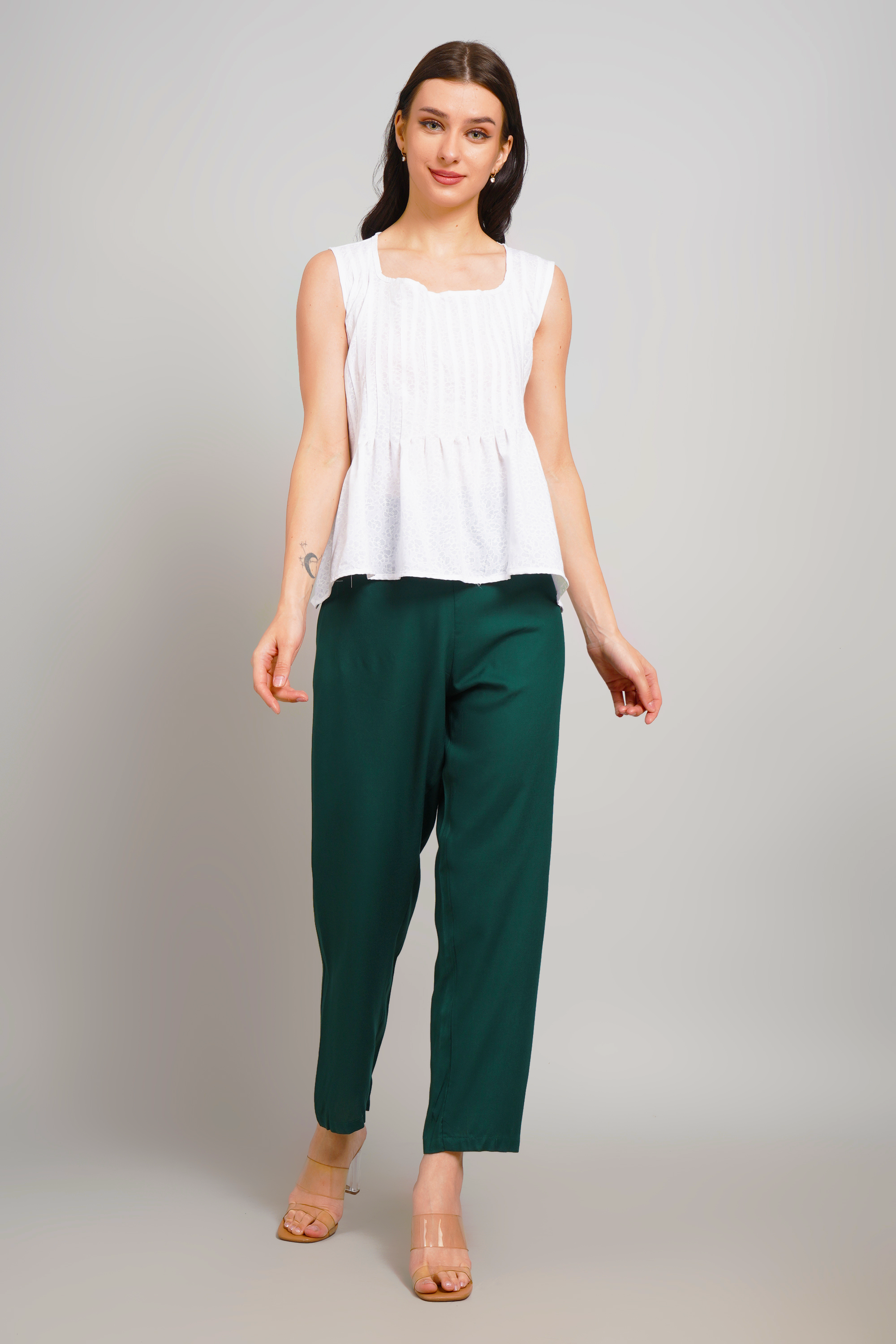 Dark Green Trouser Pants for Women Premium Rayon Style - Sufiana