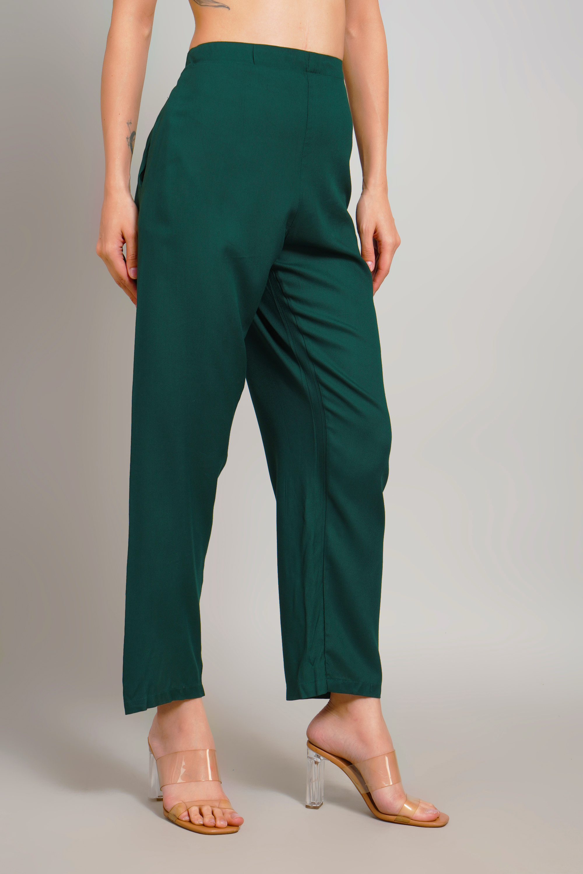 Dark Green Trouser Pants for Women Premium Rayon Style - Sufiana