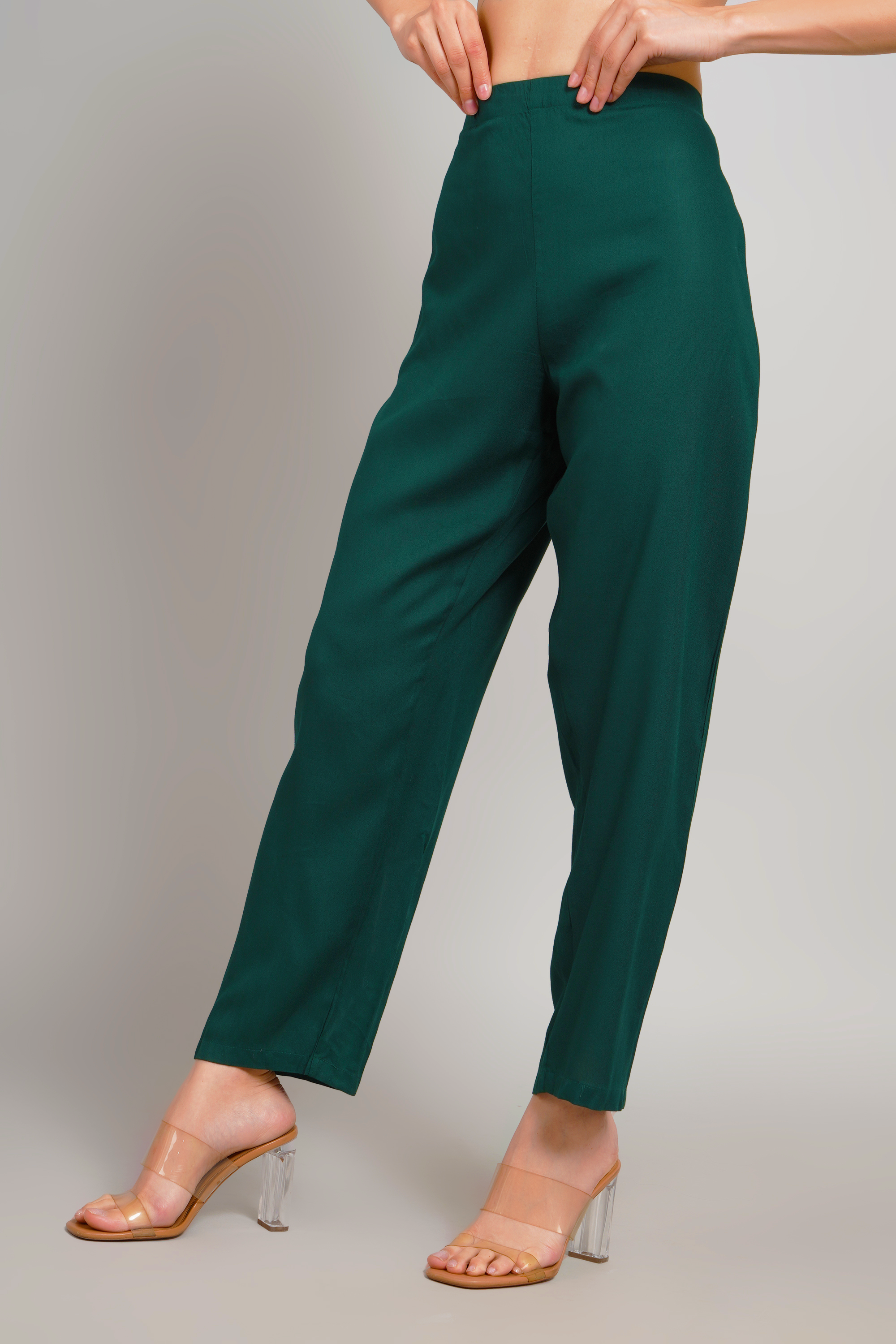 Dark Green Trouser Pants for Women Premium Rayon Style - Sufiana