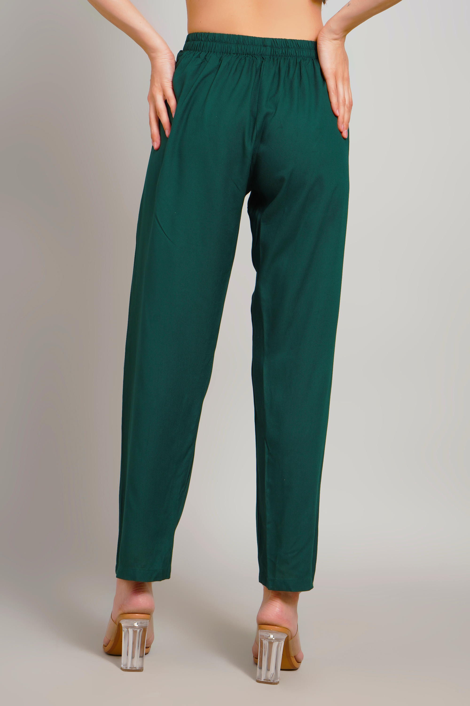 Dark Green Trouser Pants for Women Premium Rayon Style - Sufiana