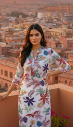 Sufiana Off White Cotton Kurti with Digital Floral Print - Sufiana