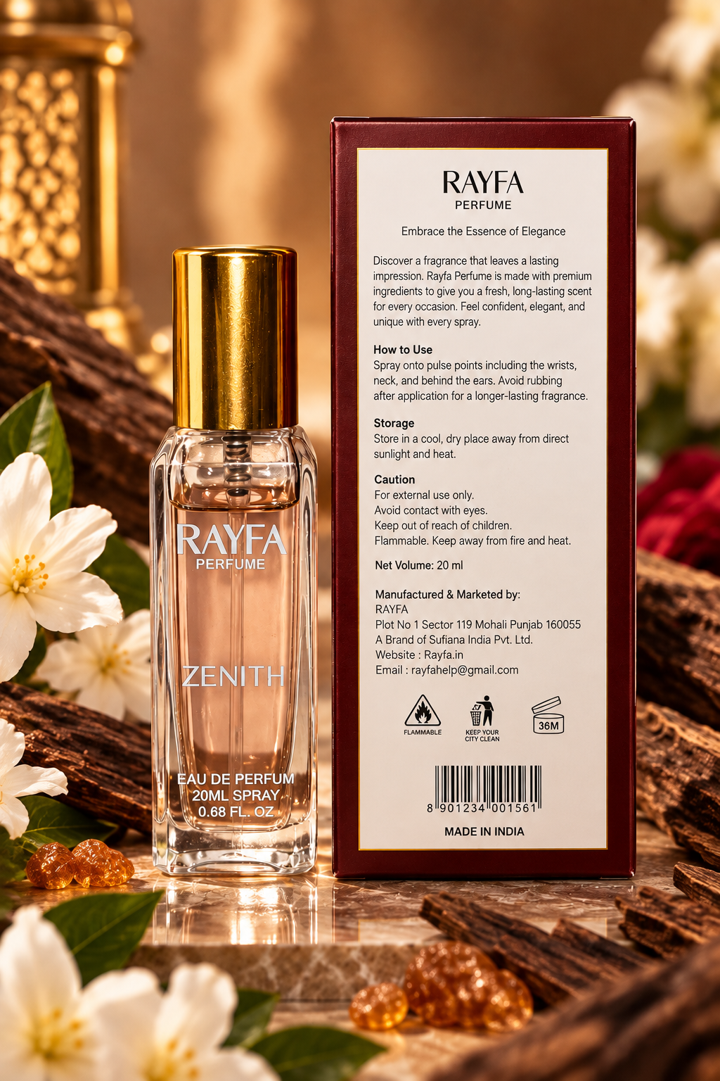 Rayfa Zenith Premium Eau De Parfum for Men & Women | Long Lasting Luxury Fragrance | Elegant Fresh & Woody Scent | 20ML Pocket Perfume