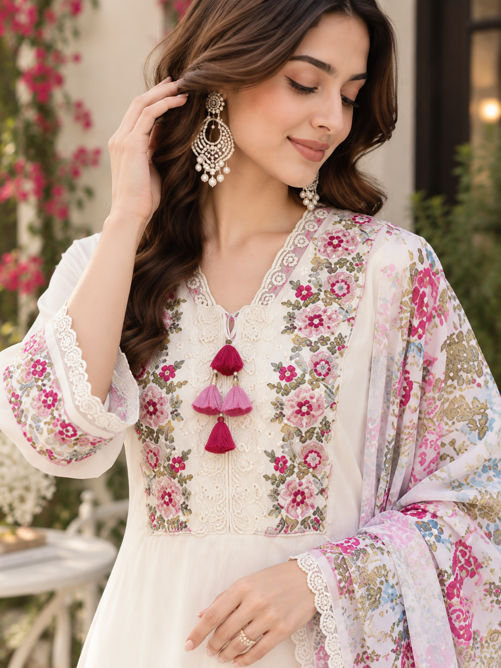 Women’s Embroidered Floral Kurta Set with Printed Dupatta | Elegant Ethnic Wear Suit Set with Pants | Festive & Casual Indian Outfit
