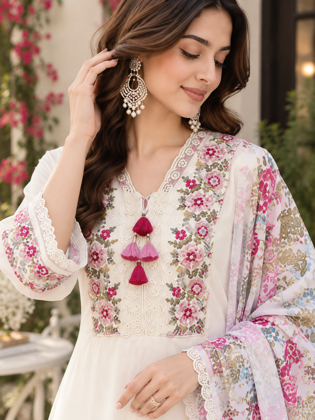 Women’s Embroidered Floral Kurta Set with Printed Dupatta | Elegant Ethnic Wear Suit Set with Pants | Festive & Casual Indian Outfit