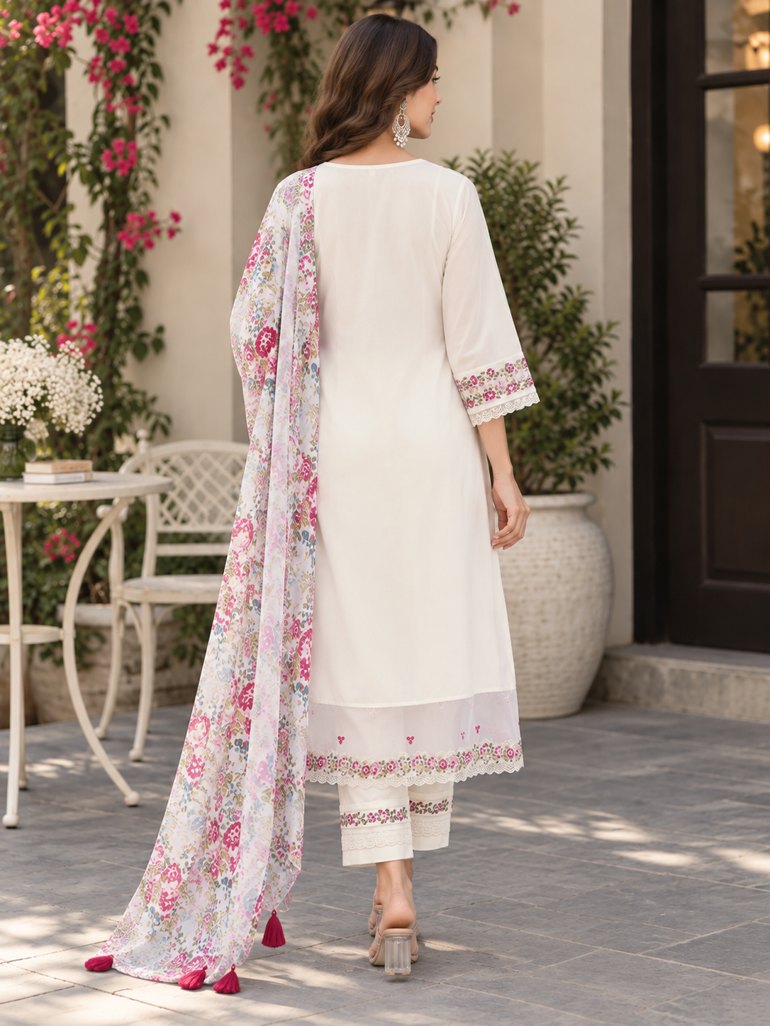 Women’s Embroidered Floral Kurta Set with Printed Dupatta | Elegant Ethnic Wear Suit Set with Pants | Festive & Casual Indian Outfit