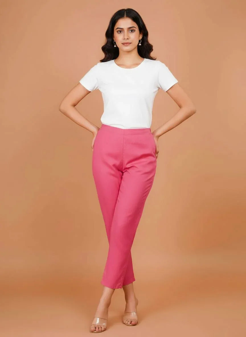 Sufiana Dark Pink Trouser Pants For Women - Sufiana