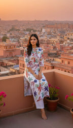 Sufiana Off White Cotton Kurti with Digital Floral Print - Sufiana