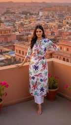 Sufiana Off White Cotton Kurti with Digital Floral Print - Sufiana