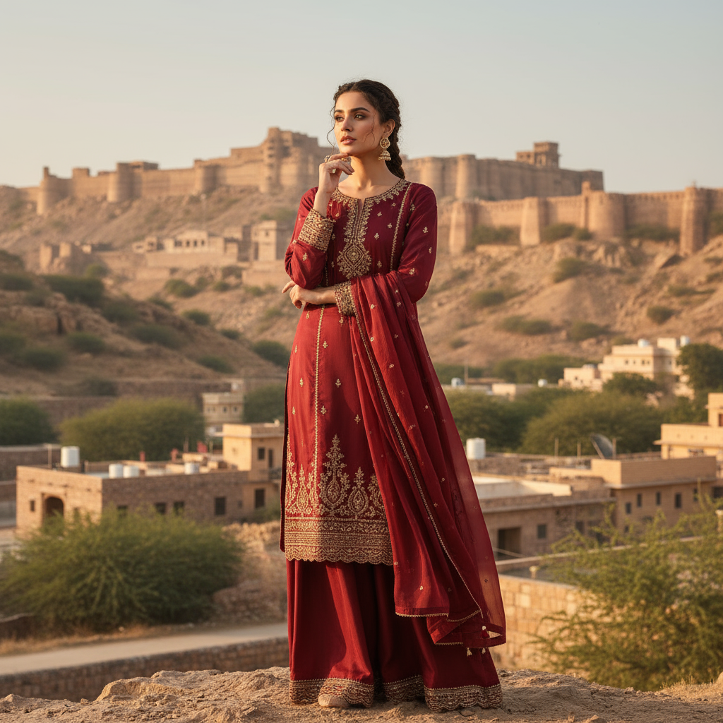Maroon Red Embroidered Salwar Suit Festive & Wedding Wear by Sufiana