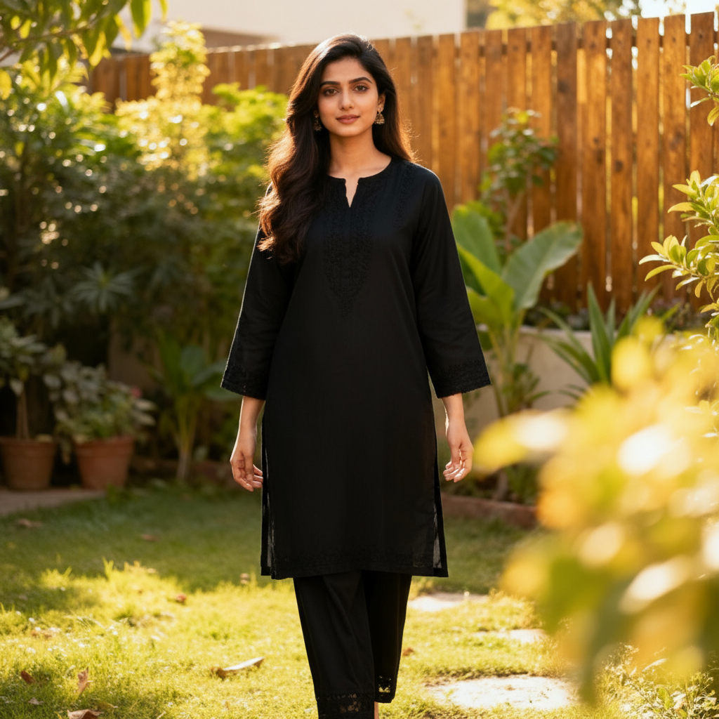 Women's Embroidered Black Rayon Shalwar Kameez - Sufiana