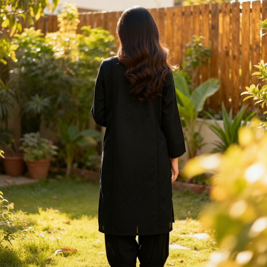 Women's Embroidered Black Rayon Shalwar Kameez - Sufiana
