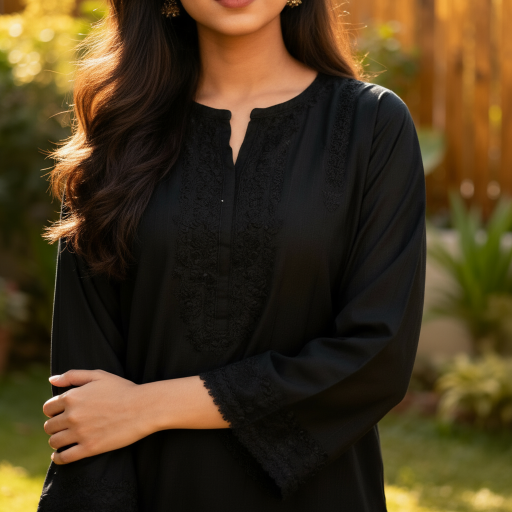 Women's Embroidered Black Rayon Shalwar Kameez - Sufiana