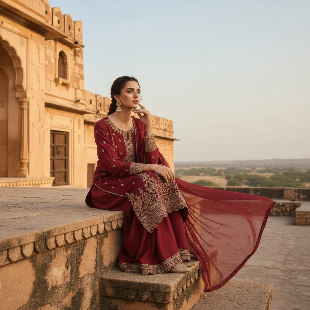Maroon Red Embroidered Salwar Suit Festive & Wedding Wear by Sufiana