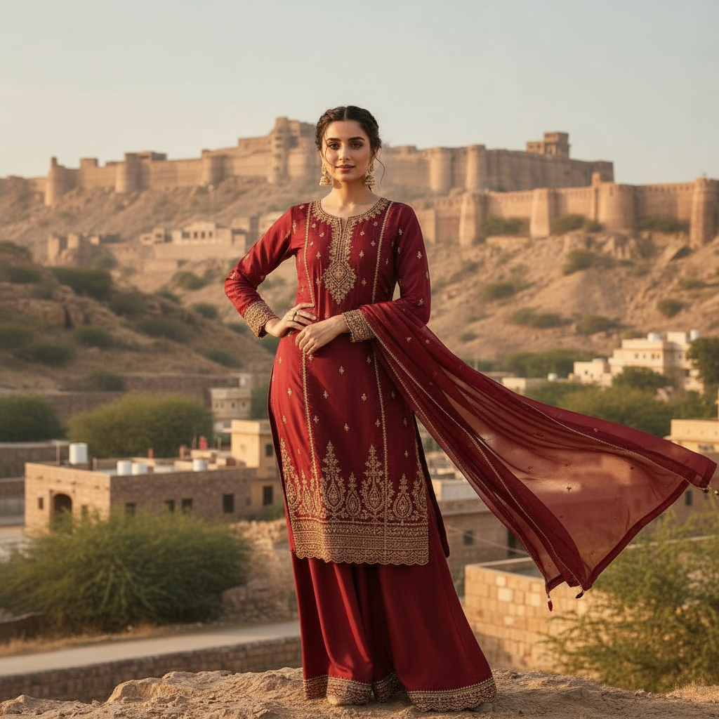 Maroon Red Embroidered Salwar Suit Festive & Wedding Wear by Sufiana