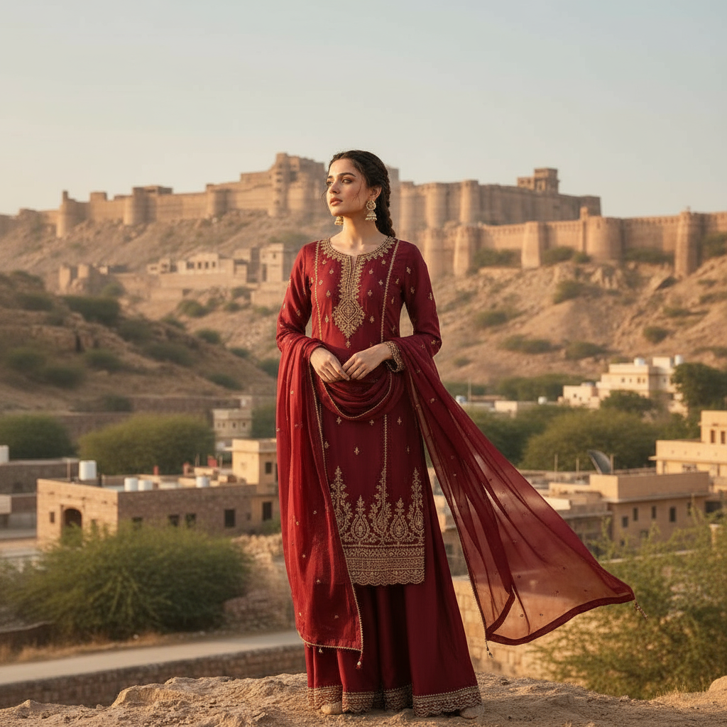 Maroon Red Embroidered Salwar Suit Festive & Wedding Wear by Sufiana