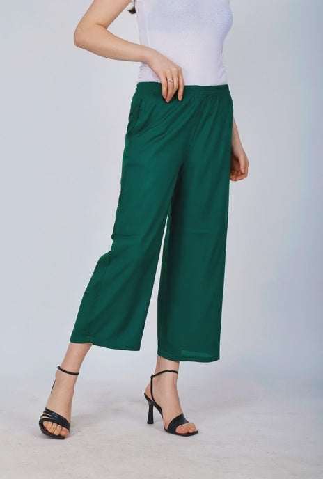 Sufiana Dark Green Viscose Rayon Palazzo Pants for Women
