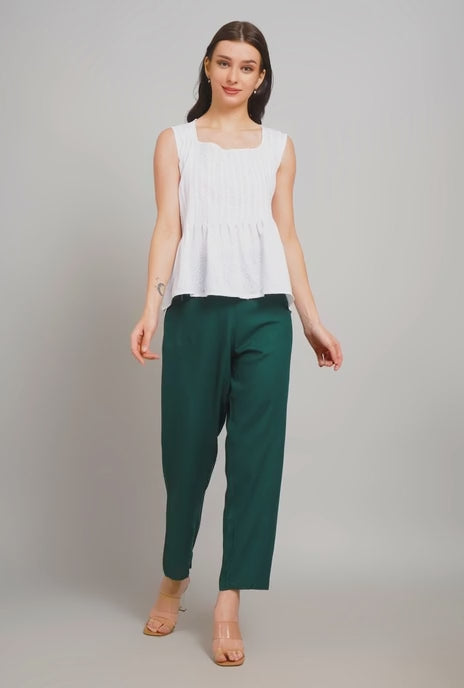 Sufiana Dark Green Trouser Pants For Women